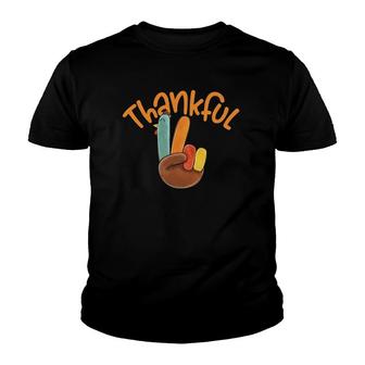 Peace Hand Sign Thankful Turkey Thanksgiving Youth T-shirt | Mazezy