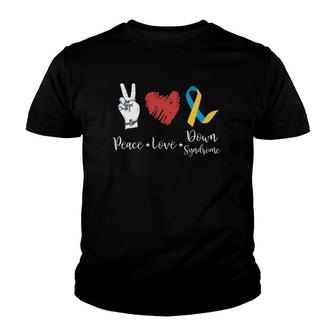 Peace Love Down Syndrome Awareness Ribbon Gifts Youth T-shirt | Mazezy