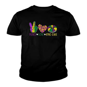 Peace Love King Cake Funny Mardi Gras Festival Party Youth T-shirt | Mazezy