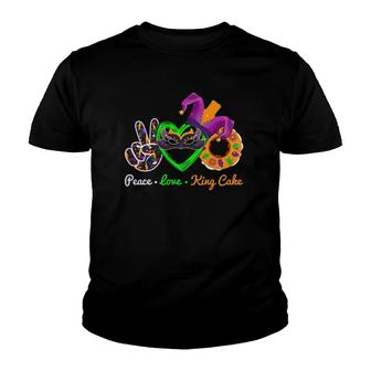 Peace Love King Cake Mardi Gras Carnival Costume Purple Youth T-shirt | Mazezy