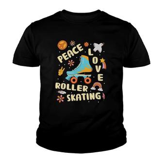 Peace Love Roller Skating Skate Rink Vintage Youth T-shirt | Mazezy