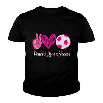 Peace Love Soccer In October We Wear Pink Youth T-shirt | Mazezy