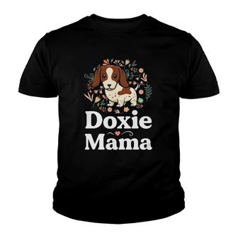 Piebald Dachshund Mom Doxie Mama Floral Dog Lover Youth T-shirt | Mazezy