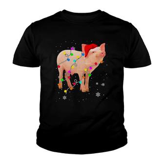 Pig Christmas Lights Funny Xmas Santa Hat Animals Lover Youth T-shirt | Mazezy AU
