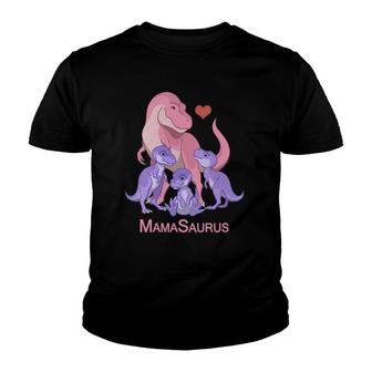 Pink Mamasaurusrex Mother & 3 Purple Baby Dinosaurs Youth T-shirt | Mazezy
