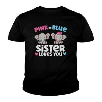 Pink Or Blue Sister Loves You Funny Gender Reveal Youth T-shirt | Mazezy
