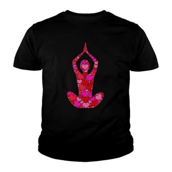 Pink Red Heart Valentine's Day Gift Zen Meditation Pose Yoga Youth T-shirt | Mazezy