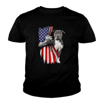 Pit Bull Mama American Flag Patriotic Dog Lover Youth T-shirt | Mazezy