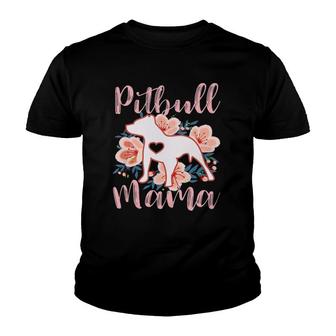 Pitbull Mama Floral Flowers Cute Pit Bull Pretty Mom Gift Youth T-shirt | Mazezy