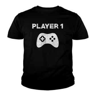 Player 1 Family Matching Player 1 Player 2 Gamers Couples Youth T-shirt | Mazezy