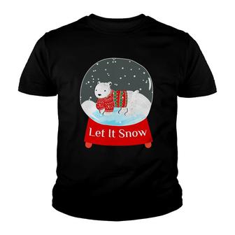 Polar Bear On Ice In & Snowglobe Let It Snow Winter Youth T-shirt | Mazezy