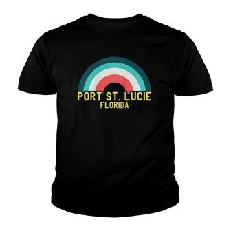 Port St Lucie Florida Vintage Retro Rainbow Raglan Baseball Tee Youth T-shirt | Mazezy