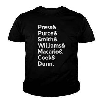 Press Purce Smith Williams Macario Cook Dunn Youth T-shirt | Mazezy