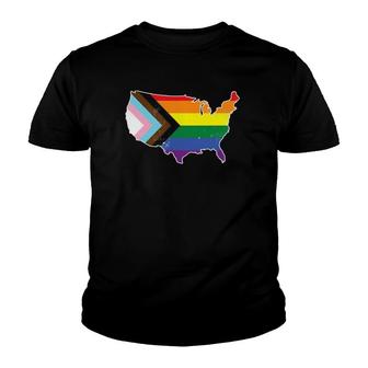Progress Pride Flag Usa Lgbtq Equality Gay Bi Pride Youth T-shirt | Mazezy