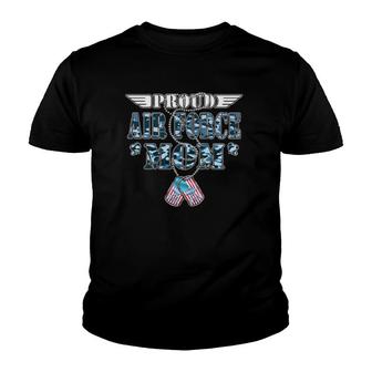 Proud Air Force Mom - Us Flag Dog Tags Wings Military Mother Youth T-shirt | Mazezy