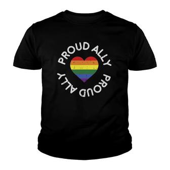 Proud Ally Funny Rainbow Heart Gay Lgbt Pride Support Gift Youth T-shirt | Mazezy