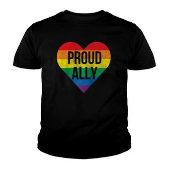 Proud Ally Gay Pride Month Lgbtq Flag Cute Heart Vintage Raglan Baseball Tee Youth T-shirt | Mazezy