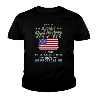 Proud Army Mom I Once Protected Him Camouflage Graphics Army Youth T-shirt | Mazezy