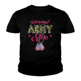 Proud Army Mom Us Flag Camo Dog Tags Military Mother Youth T-shirt | Mazezy