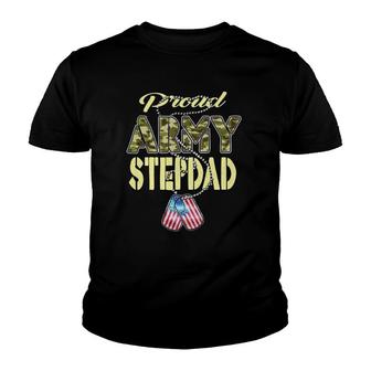 Proud Army Stepdad Us Flag Camo Dog Tags Military Stepfather Youth T-shirt | Mazezy CA