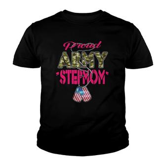 Proud Army Stepmom Us Flag Camo Dog Tags Military Stepmother Youth T-shirt | Mazezy DE