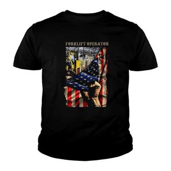 Proud Forklift Operator American Flag Love Forklift Operator Youth T-shirt | Mazezy