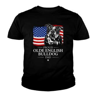 Proud Olde English Bulldog Dad American Flag Patriotic Dog Youth T-shirt | Mazezy