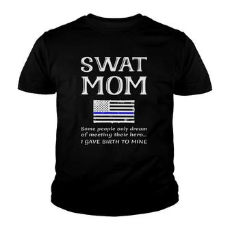 Proud Swat Mom Special Forces Mother Us Flag Thin Blue Line Youth T-shirt | Mazezy