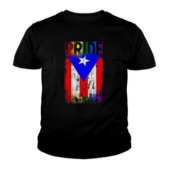 Puerto Rico Rican Gay Pride Flag Lgbtq Boricua Distressed Youth T-shirt | Mazezy