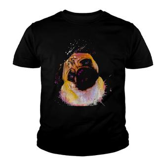Pug Watercolors Dog Dogs Dog Mom Clothing Paws Doggy Youth T-shirt | Mazezy