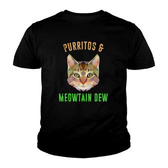 Purritos And Meowtain Dew Funny Parody Gaming Cat Tee Youth T-shirt | Mazezy