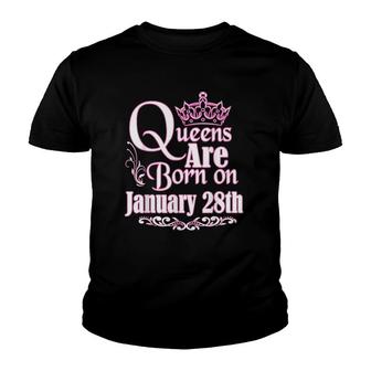 Queens Are Born January 28Th Capricorn Aquarius Birthday Youth T-shirt | Mazezy