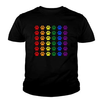 Rainbow Paw Print Dog Paw Lgbt Pride Lgbt Supporter Costume Youth T-shirt | Mazezy