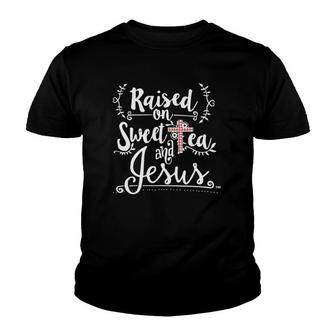 Raised On Sweet Tea & Jesus - Jesus Surfed Christian Youth T-shirt | Mazezy