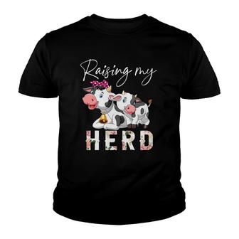 Raising My Herd Floral Cow Lover Happy Mother's Day Farmer Youth T-shirt | Mazezy