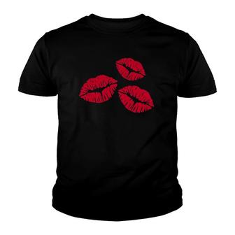 Red Kisses Lips Lipstick Gift Youth T-shirt | Mazezy