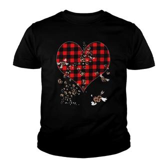 Red Plaid & Leopard Hearts Cute Valentine's Day Youth T-shirt | Mazezy