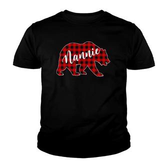 Red Plaid Nannie Bear Matching Buffalo Family Pajama Youth T-shirt | Mazezy
