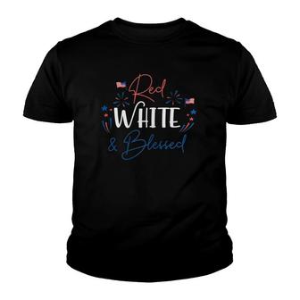 Red White & Blessed 4Th Of July Patriotic America Flag Cute Youth T-shirt | Mazezy