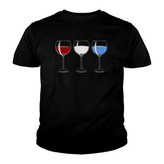 Red White Blue Wine Glasses American Flag 4Th Of July Youth T-shirt | Mazezy