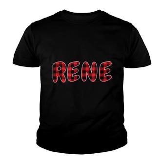 Rene Personalized First Name Red Black Buffalo Plaid Pattern Youth T-shirt - Thegiftio UK