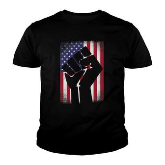 Resist Distressed Usa Flag - Raised Fist With American Flag Youth T-shirt | Mazezy
