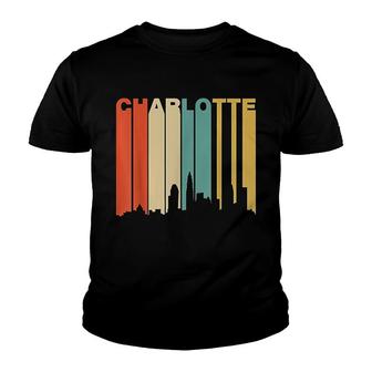 Retro 1970s Style Charlotte North Carolina Skyline Youth T-shirt | Mazezy