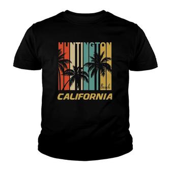 Retro Huntington Beach California Palm Trees Vacation Youth T-shirt | Mazezy