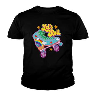 Retro Let's Roll Roller Skating Cute Roller Skater 70S 80S Youth T-shirt | Mazezy