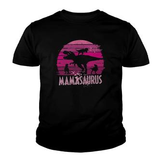 Retro Mamasaurus Rex - 3 Kids Sunset Funny Mother's Day Youth T-shirt | Mazezy