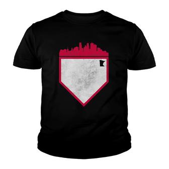 Retro Minnesota Baseball Home Plate Skyline Youth T-shirt | Mazezy