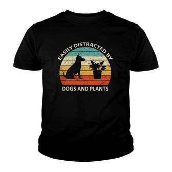Retro Pet Dog Plant Lover Easily Distracted By Dogs & Plants Youth T-shirt | Mazezy