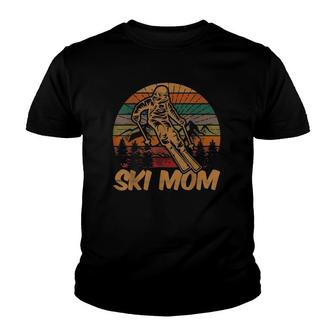 Retro Ski Mom Sunset Gift Mother Skier Fan Skiing Mama Youth T-shirt | Mazezy