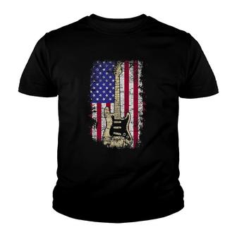 Retro Vintage American Flag Guitar 4Th Of July Youth T-shirt | Mazezy